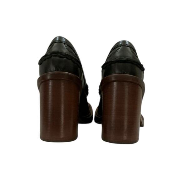 Tod’s Chunky Heel Leather Loafer Pumps Black - Brown Size 39.5 Italy 9.5 US - Picture 11 of 14